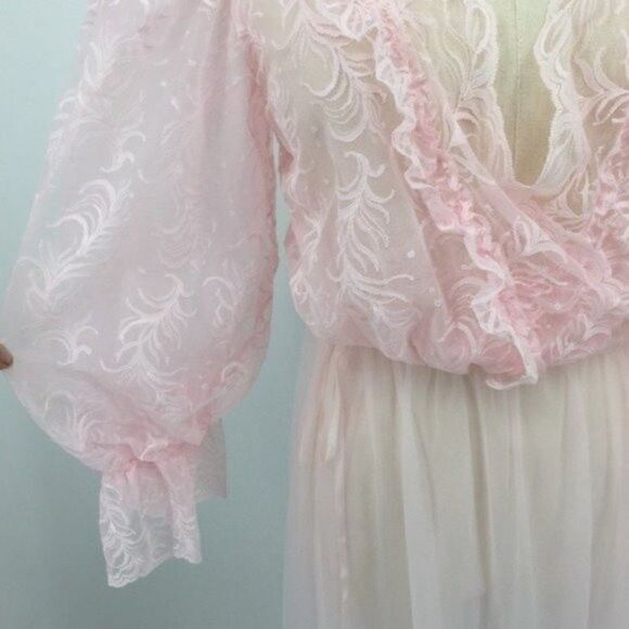 Tosca California Vintage blush pink Robe size Medium BoxD floral lace - Picture 5 of 14